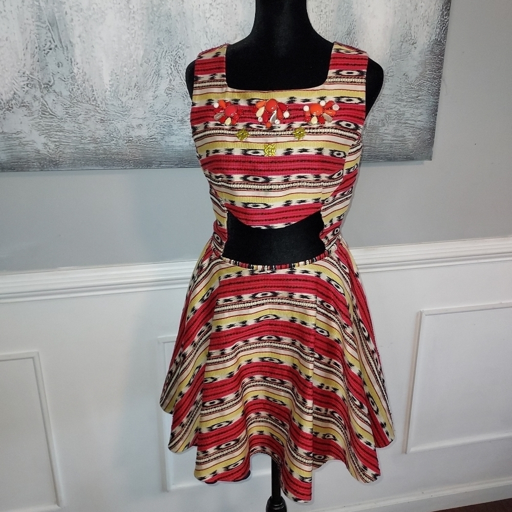 CARVEN Print Mini Dress With Jewel Sz-38